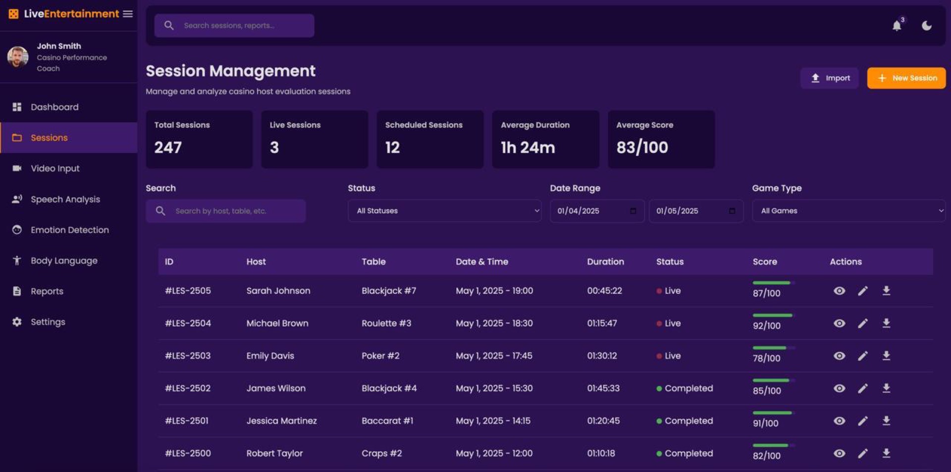 Live Studio Management System Dashboard